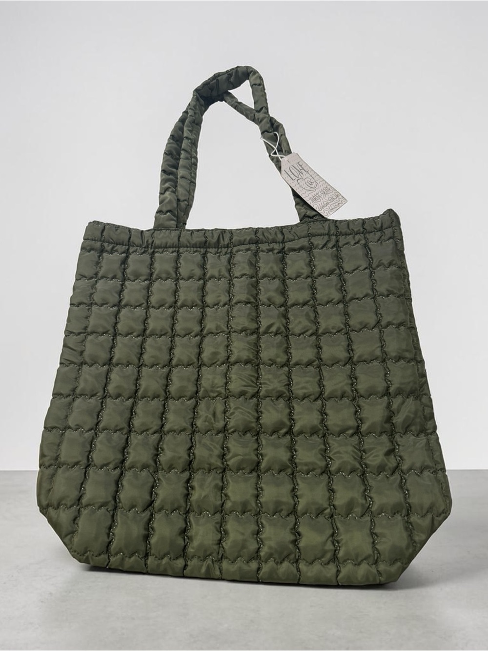 Quilted Olive Green Tote Bag